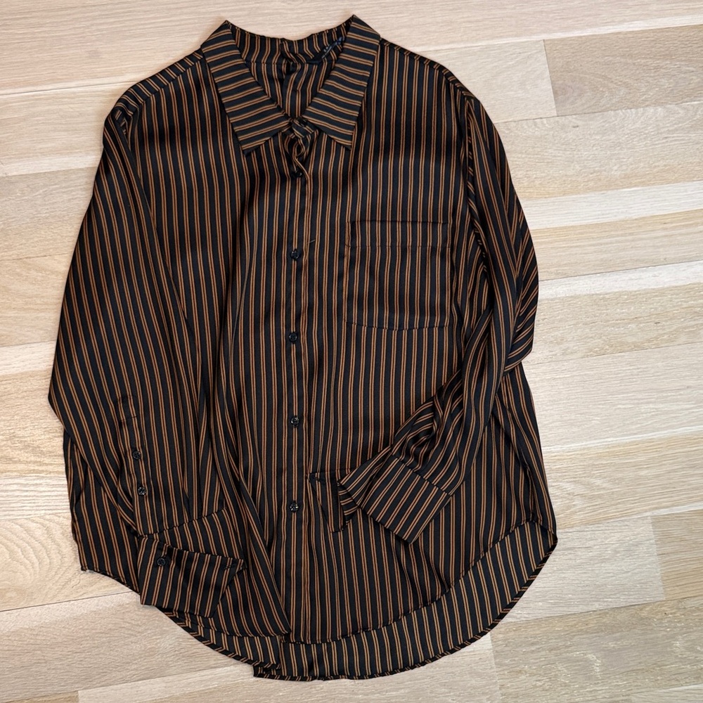 Zara women’s  Black and Brown Striped Shirt